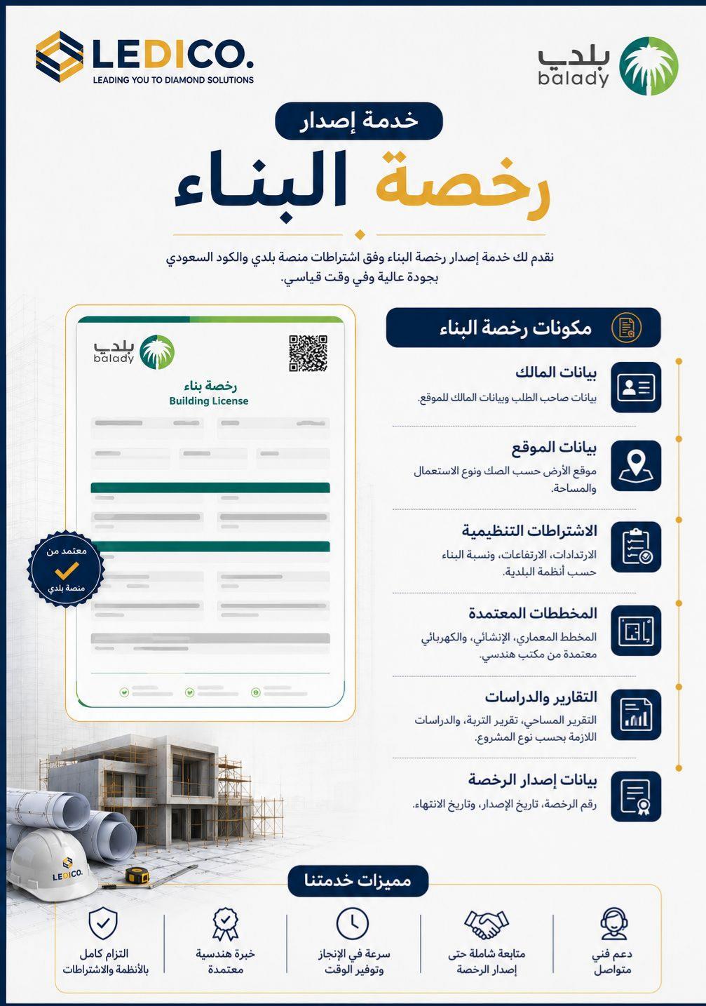 إعلان خدمة إصدار رخصة البناء من لديكو عبر منصة بلدي